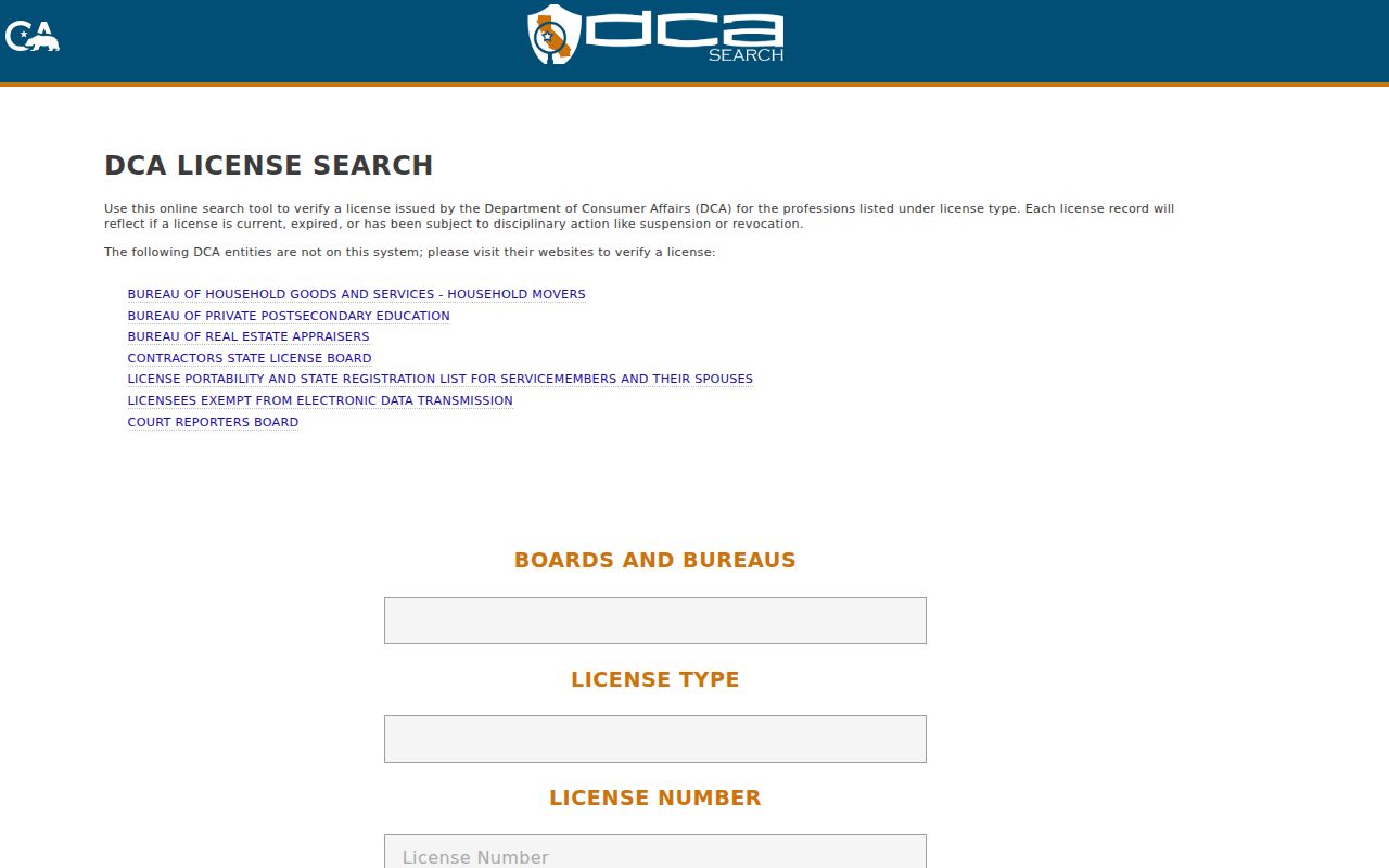 Calabasas people search California DCA professional license search