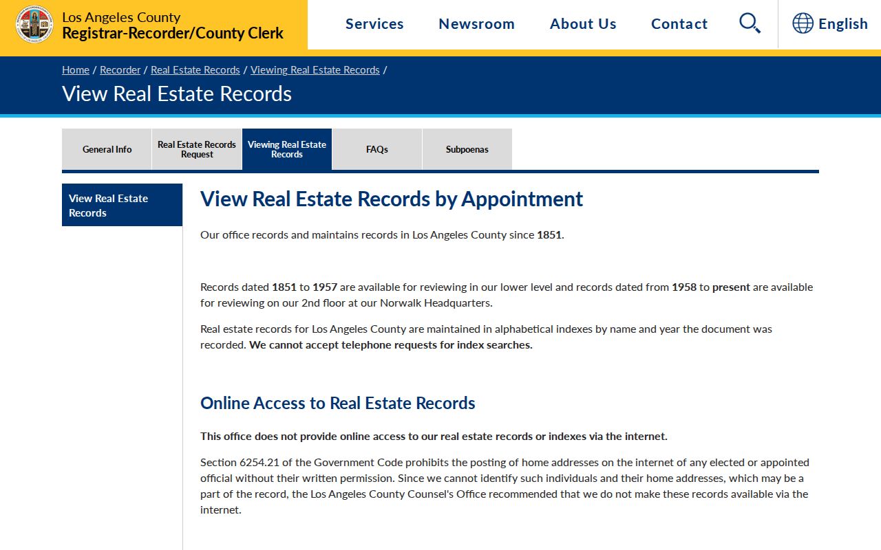 Calabasas people search LA County RRCC real estate records