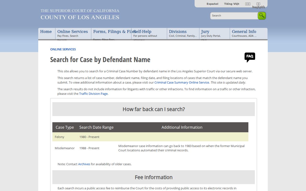 Calabasas people search LA Superior Court criminal defendant search