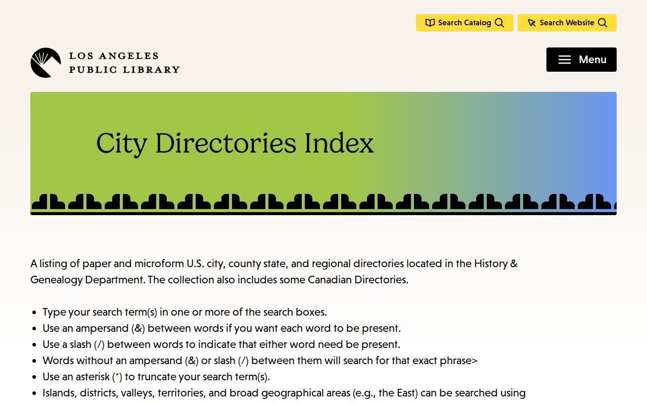 Calabasas directory research screenshot of the Los Angeles Public Library city directories index