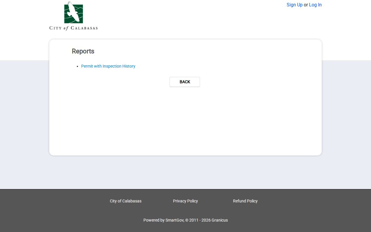 Calabasas public records SmartGov permit inspection history