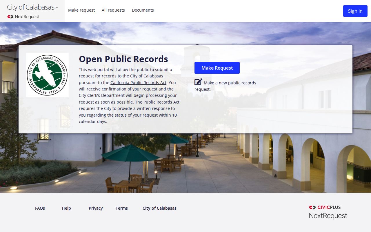 Calabasas public records City of Calabasas NextRequest portal