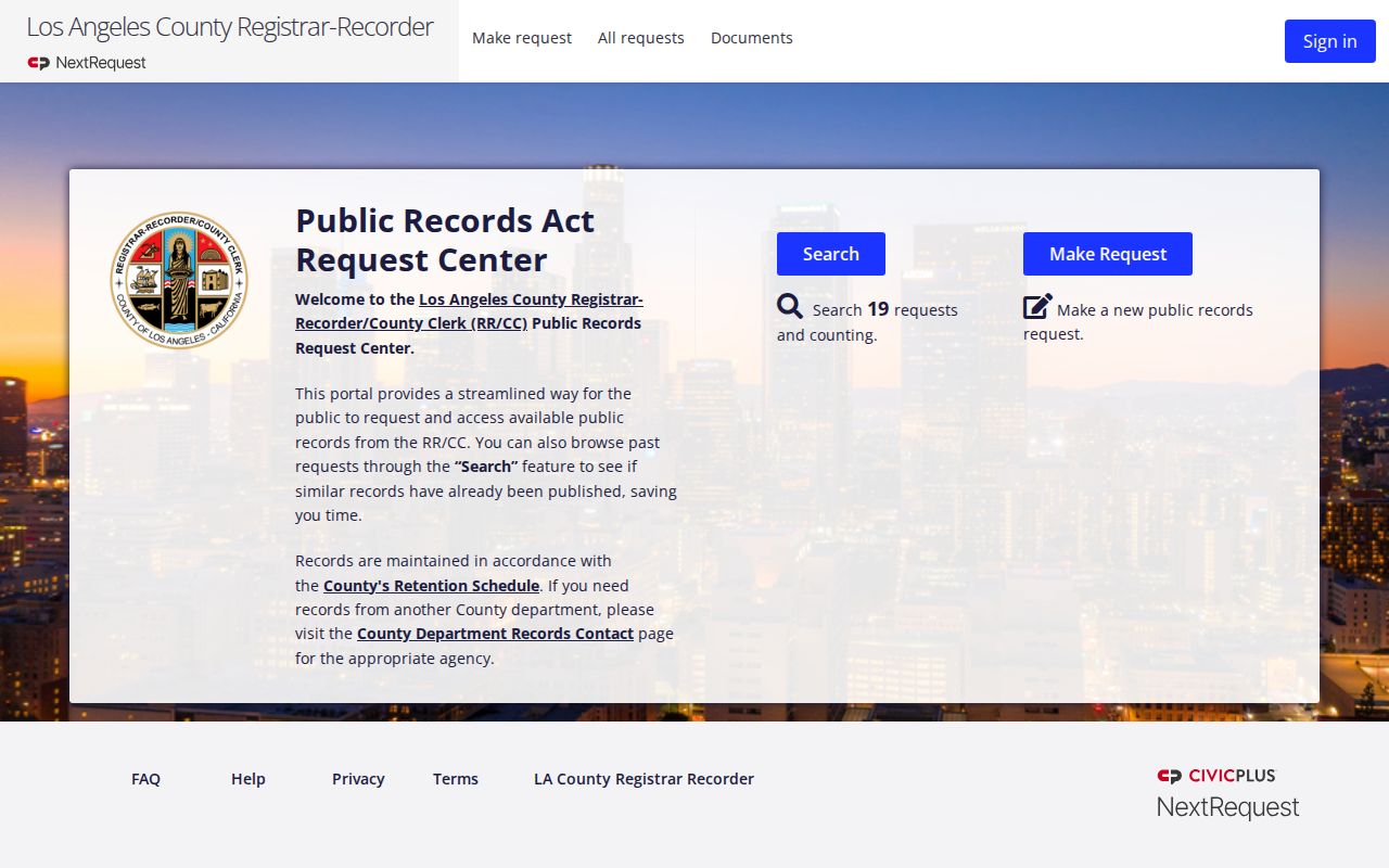 Calabasas public records LA County RRCC request center