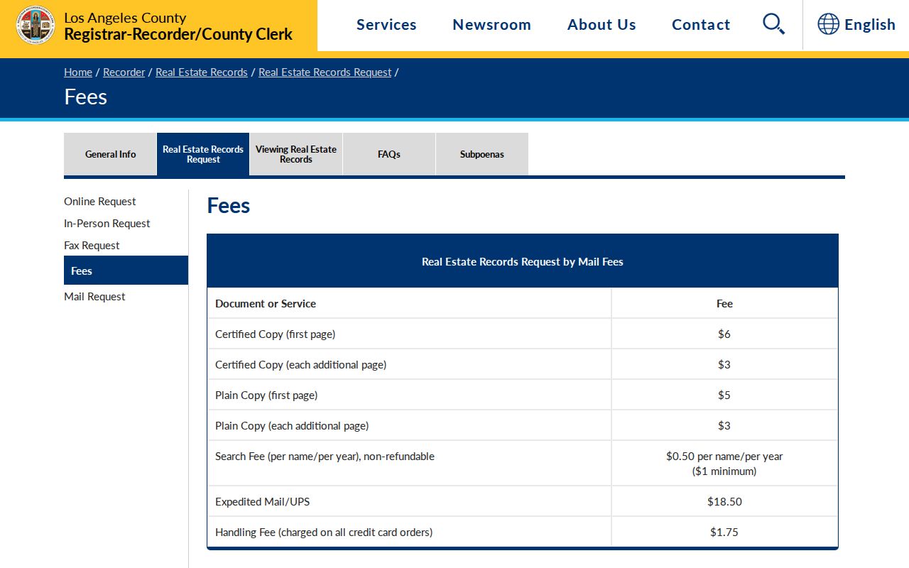 Calabasas public records LA County RRCC real estate fees