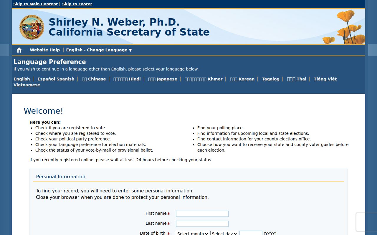 Calabasas voter records lookup through California My Voter Status